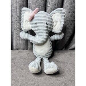 Chick Pea Plush Elephant Lovey Gray White Ears Tummy Textured Pink Bow 11 inch